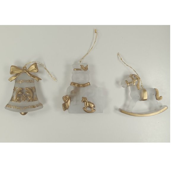 5 New Acrylic Plastic Christmas Ornaments w/ Gold Paint Accents: Sleigh, Snowman - Picture 4 of 6